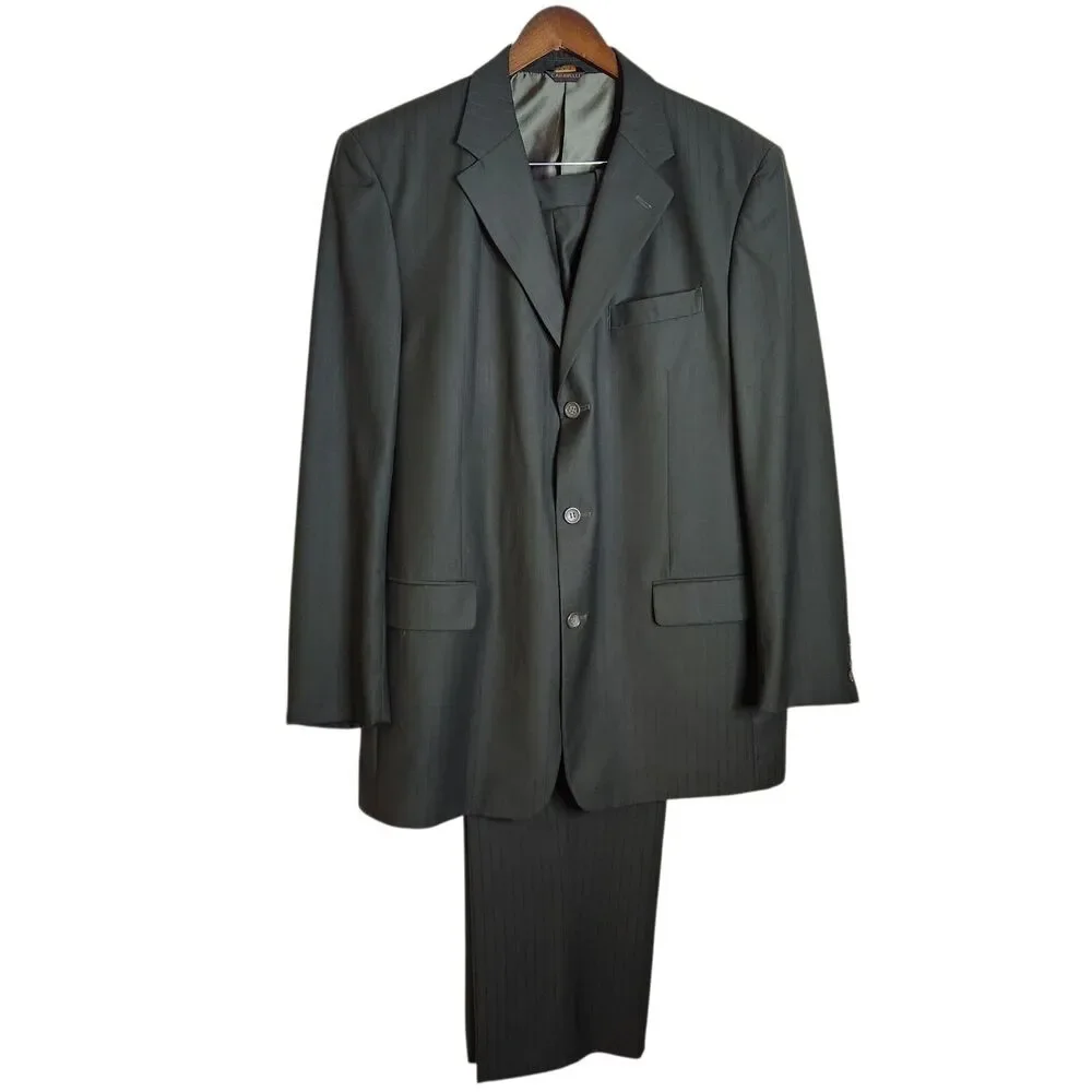 Caravelli Men's Super 150s Dark Gray Pinstripe 2 Pc Suit Jacket 40L Pants 40x32